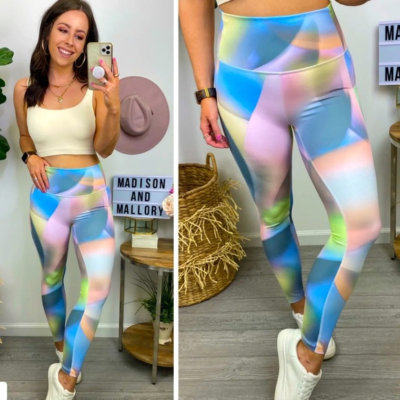 Mono B Kaleidoscope Multi Print High Waist Leggings - Picture 1 of 4